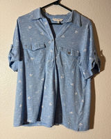 Coral Bay Womens Size M Light Blue Golf Cart Clubs Print Short Sleeve Polo Shirt Photo 0