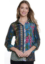New John‎ Mark Floral Women's Plus Size 3X Roll Tab Sleeve Silky Top Artsy Boho Photo 0