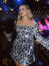 Sequin Long Sleeve Backless Dress Photo 0