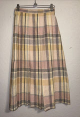 vintage midi skirt plaid 100% wool modest 70s skirt pastels neutrals Photo 0