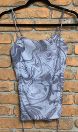 Urban Outfitters Grey Marble Swirl Ruched Mesh‎ Cowl Neck Cami Top Size XS Photo 0