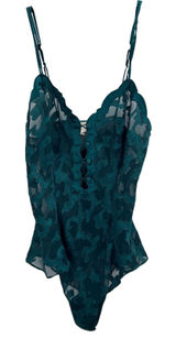 VTG Victorias‎ Secret Gold Label Forest Green Lace Floral Teddy Bodysuit Small Photo 0