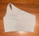 OQQ Ribbed Seamless One Shoulder Sport Tank Top Light Baby Blue Medium‎ Workout Photo 0