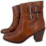 J. Crew Women's Leather Ankle Boots Brown Buckle Block Heel Side Zip Size 7.5 Photo 0