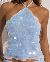 Halter Top Sequin Blue Size M Photo 0