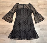BB Dakota Black Polka Dot Mesh Bell Sleeve‎ Mini Dress 2 Xsmall Photo 0