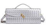 Woven Metallic Silver Shoulder Bag with Top Handle Photo 0