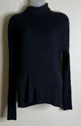 Newport News Womens‎ XL Sweater Black Ribbed Knit Cotton Turtleneck Mock Neck Photo 0