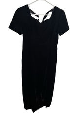 Vintage Maggy London Women's Size 8 Velvet Midi Dress Black Short Sleeve Slit Photo 0
