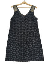 Free People Velvet Mini Dress Black Floral Beaded Sleeves Size 6 Eyelet Flapper Photo 0