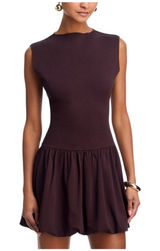 NWT Aqua Womens Ponte Mock Neck Bubble Mini Dress YCGD5097 Brown S Photo 0