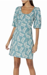 Parker Cammie Blue Tropical Puff Short Sleeve Mini‎ Dress Women's Size 10 Mini Photo 0