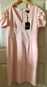DKNY Pink Pleated Short Sleeve V-Neck Sheath Dress Sz 10 Autumn Wedding Guest Photo 0