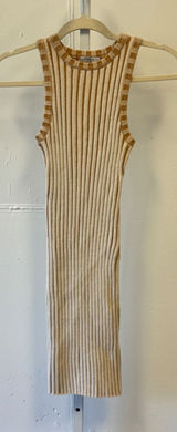 Ghanda Boutique Ribbed Knit Mini Dress Tan Cream Striped Bodycon Sleeveless Sm Photo 0