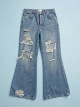 Free People Wide Leg Jeans Womens 28 Blue Light Wash Distressed Button Photo 0