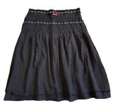 Hard Tail Western USA Mini Skirt Womens XS Black Gauze Beaded Smocked Boho Photo 0