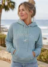 Y2K Hollister Baby Blue Spellout Hoodie Academia Preppy Comfort Coastal M Photo 0