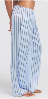 SKIMS Woven Shine Sleep Lace Pants Blue Pinstripe Satin Lounge Pajama Bottoms XS Photo 0