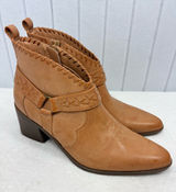 FRYE AND CO. Palma Stacked Tan Leather Western Ankle Heel Booties Size 9.5M Photo 0