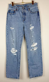 Levi’s Premium 501 Straight Leg Rigid Denim 100% Cotton Distressed Jeans Size 27 Photo 0