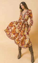 Flying Tomato Burgundy Floral Long Sleeve Maxi Dress Photo 0