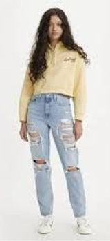 Levi's High Waisted Mom Jean Ripped Distressed Stretch Light Wash Size 29 Photo 0