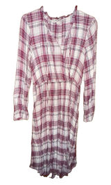 Knox Rose Maroon Plaid Long Sleeve Sheath Dress Pockets Flowy Country Boho XS Photo 0