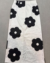 Floral Satin Maxi Skirt Large Black White Daisy Print High Waist Slit Long Skirt Photo 0