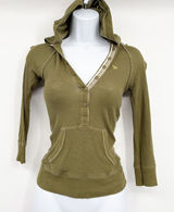 Abercrombie & Fitch Women Olive Green Y2K Bella Swan Waffle Knit Henley Hoodie S Photo 0