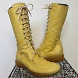 Vintage 1990s Bettye Muller Sedona Leather Lace Up Boots Italy Yellow Sz 7 Photo 0