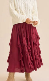 NEW Altar’d State Burgundy Red Ruffle Maxi Skirt Size Large NWT Photo 0