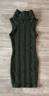 Windsor Sleeveless Cable Knit Turtleneck Dress in Dark Green, Size XS Photo 0