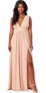 Elegant Blush V-Neck Maxi Dress with Side Slit Photo 0