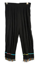 Vintage Key Lime Pie Pants Womens M Black Beaded Fringe High Rise Boho Festival‎ Photo 0