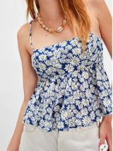 Free People XL Mia Cami Top Navy White Floral Babydoll Relaxed Boho Flowy Photo 0