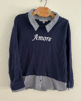 Marc New York Top Size L Navy Waffle Knit Gingham Layered Amore Embroidery Photo 0