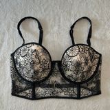 Victoria’s Secret Lightly Lined Balconet Beige Black Floral Lace 34DD Photo 0