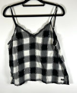 Victoria’s Secret Checkered‎ Lace Camisole Cami Sz L Black White Flannel Shimmer Photo 0