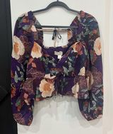 NWT Band Of The Free Floral Purple Floriane Crop Top Blouse Size Medium Boho Photo 0