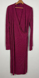 YAS Wrap Dress Womens Medium‎ Wine Maxi Long Sleeve Ribbed V-Neck Slinky Stretch Photo 0
