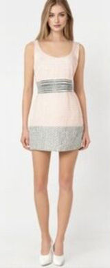 Belle Badgley Mischka $269 Beaded Sequined Dress Pink Silver Ivory Size 2 Photo 0