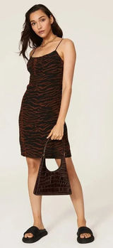 Staud Bell Zebra Print Mini Dress in Black and Brown‎ Spaghetti Strap Size 6 Photo 0