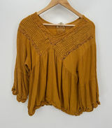 Adiva Top Women XL Mustard Yellow Boho Babydoll Casual Lagenlook‎ Embroidered Photo 0