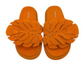 Farm Rio Orange Monstera Leaf Leather Platform Slide Sandals Womens‎ US 8 EU 39 Photo 0
