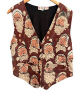 MLY Santa Claus Tapestry Vest Womens Medium Burgundy Vintage Christmas‎ Woven Photo 0