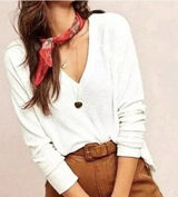 Anthro Maeve Pearson‎ Thermal Waffle Knit Long Sleeve V Neck Top Women Large Photo 0