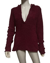 Maurices Womens XL Burgundy Boucle Hooded Sweater Cozy V-Neck Pullover Vintage Photo 0