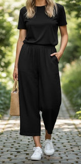 Madewell Wide Leg Elastic Waist Lightweight Pants Size Large Black Photo 0