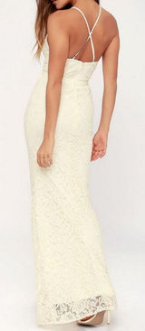 Lulu's Zenith Floral Lace Maxi Dress Scalloped High Neck Gown Cream‎ Small Photo 0