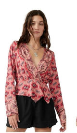 Free People Falling For You V Neck Bohemian Blouse Women's Size XS Boho Chic Photo 0